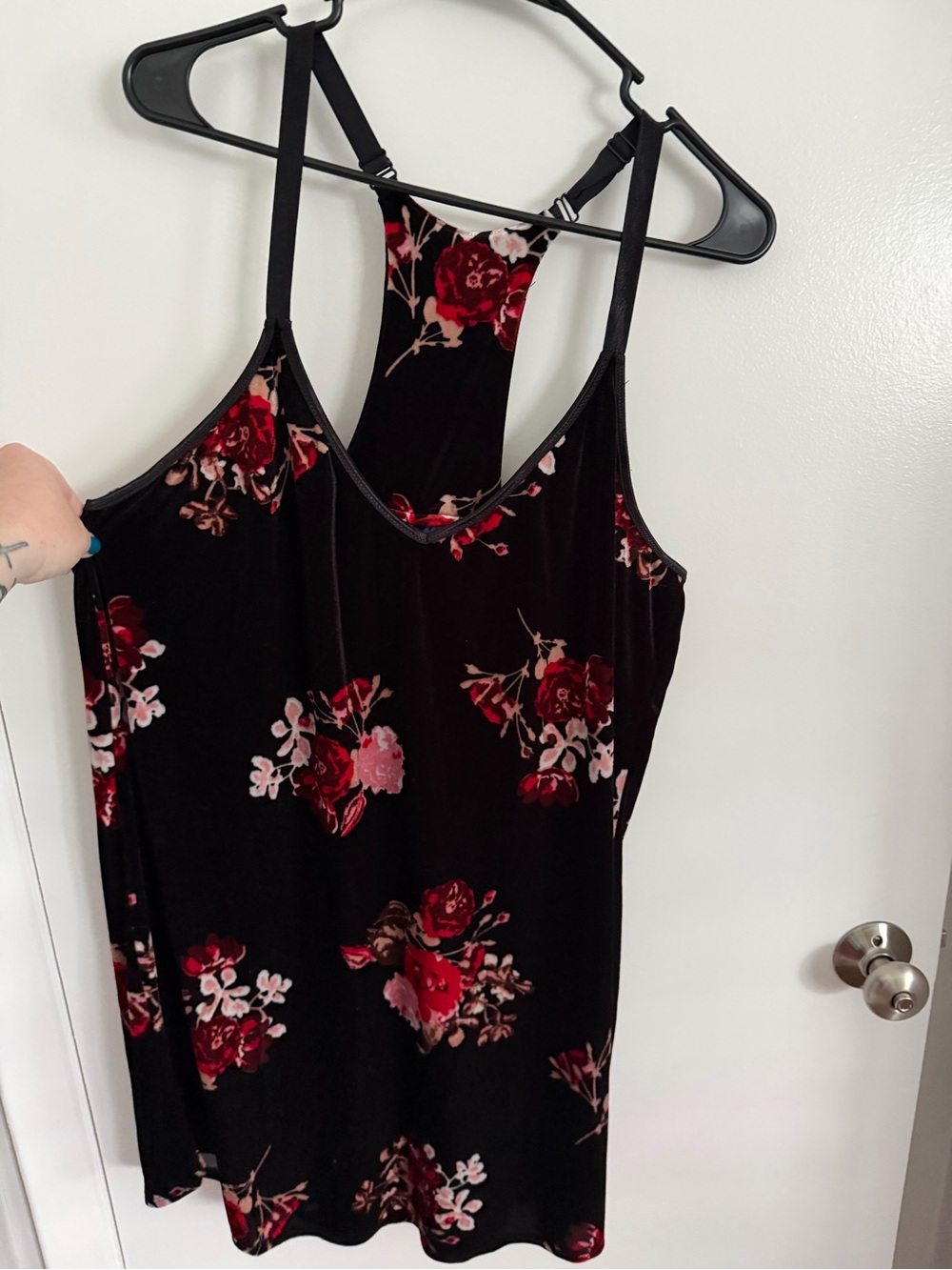 Apt. 9 Black Velvet Tank Dress with Red Floral Print